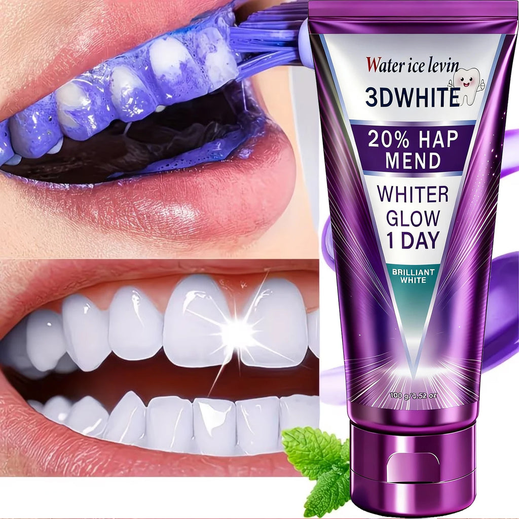 20% HAP 3D White Toothpaste - 1 Day Whiter Teeth, Deep Stain Remover, Cool Menthol for Fresh Breath & Strong Enamel Qme