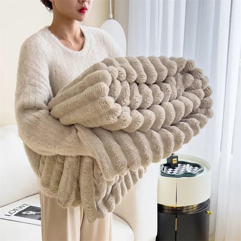 Artificial Rabbit Plush Autumn Warm Bed Blanket Soft Coral Plush Sofa Blanket Comfortable Thickened Bed Blanket Qme Khaki 120x200cm