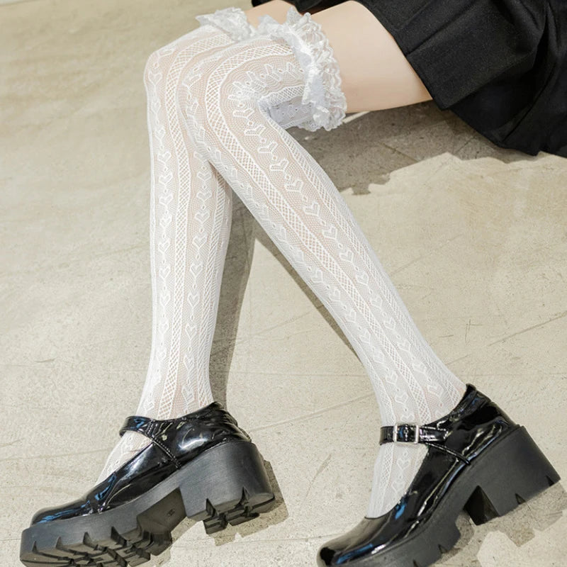 Women Lace Lolita Tube Thigh Knee Socks Female Cute Long Love Qme