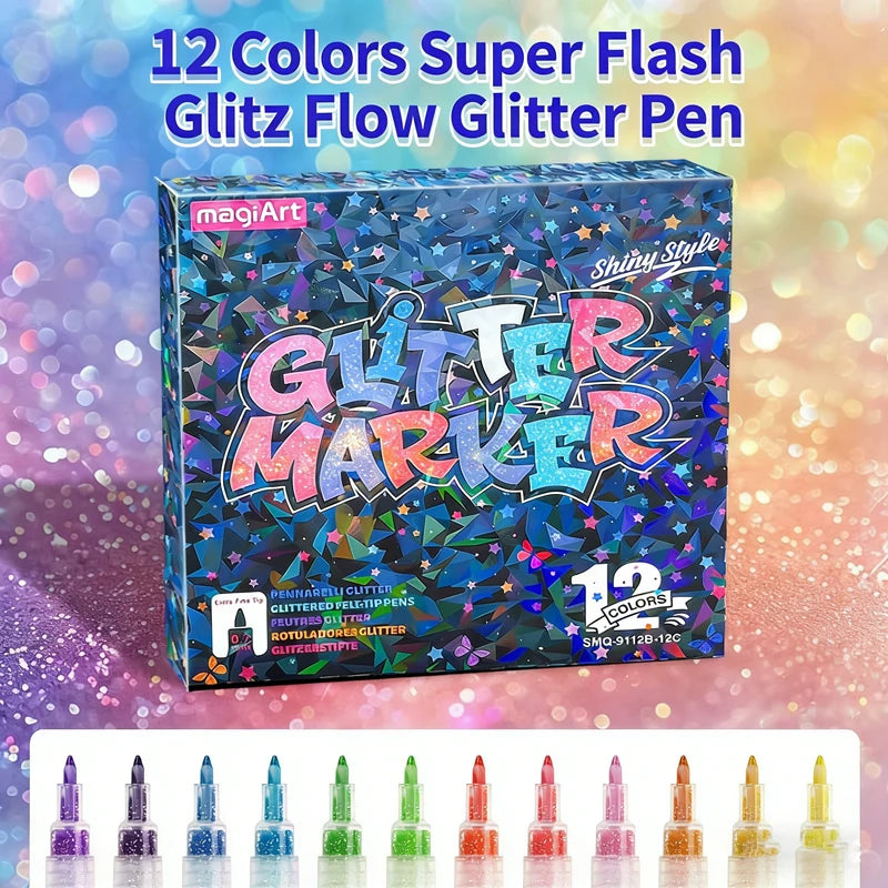 12-36 Colors Glitter Acrylic Markers, Vibrant Colors for Doodling & Card Making. Perfect for Adult DIY Crafts & Art Supplies Qme 12 Colors