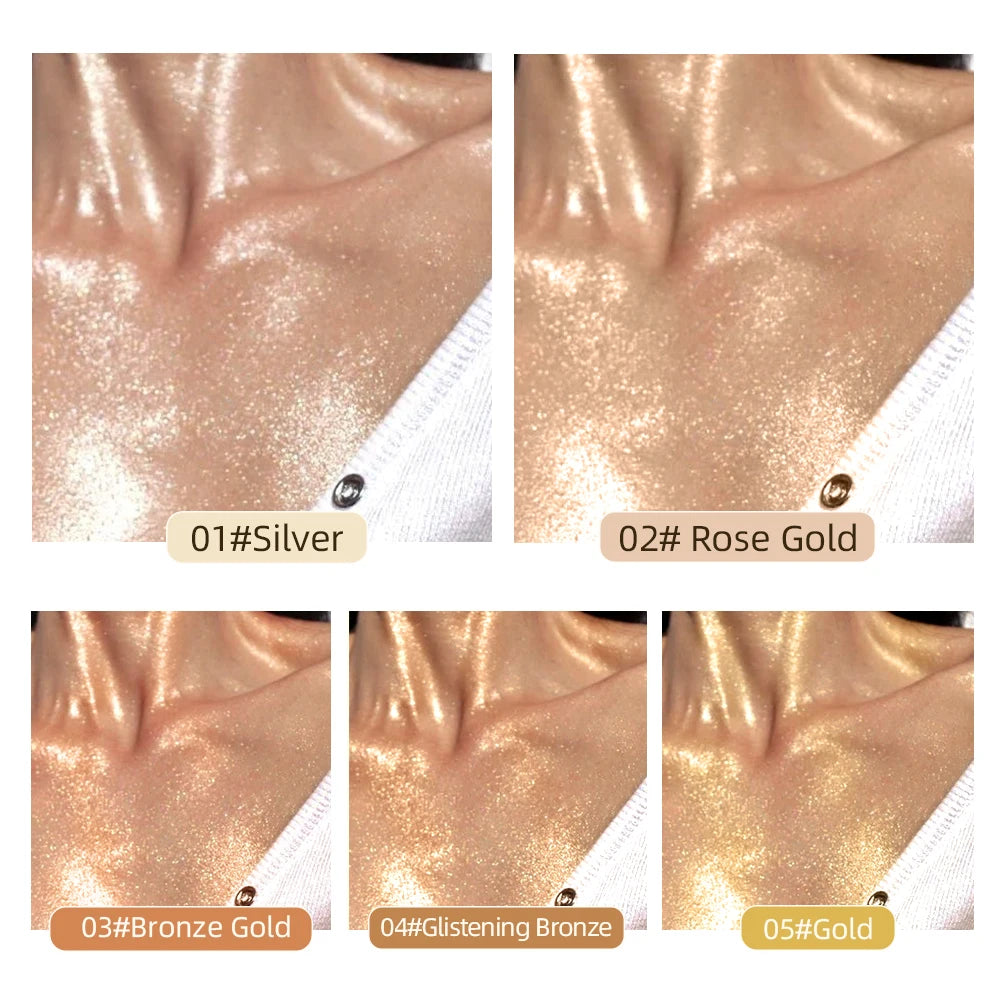 QIBEST 5 Colors Glitter Liquid Highlighter Pearlescent Shiny Sequins Lying Silkworm Shimmer Makeup For Face Highlight Contour Qme