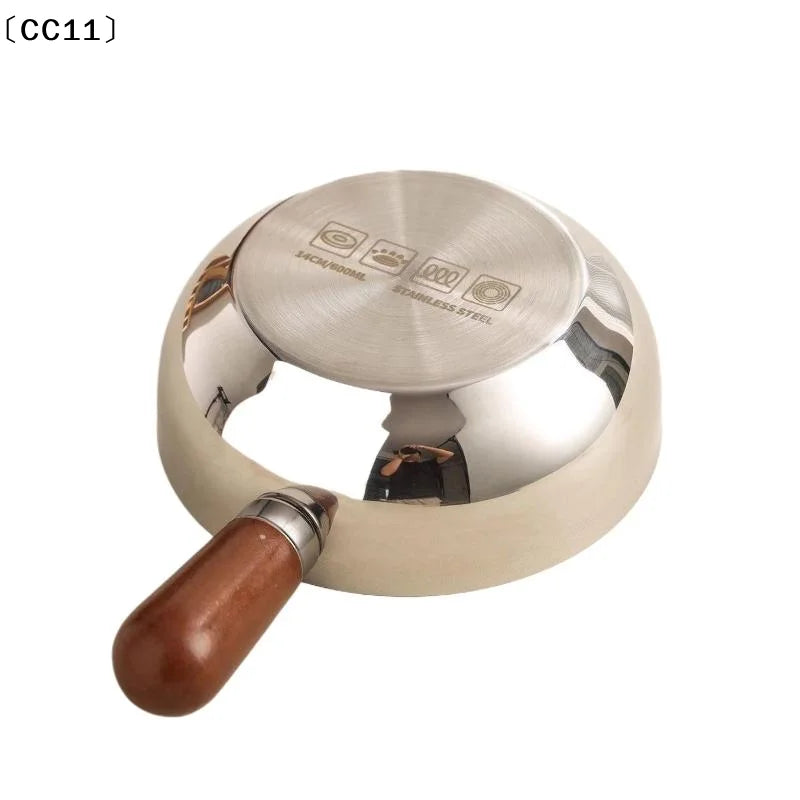 Stainless Steel Cooking Pans Wooden Handle Glass Lid Multi-purpose Qme