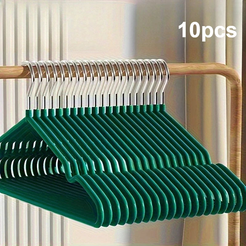 Non-Slip Plastic Clothes Hangers - Space Saving Hangers With Shoulder Grooves Qme Green 10pcs