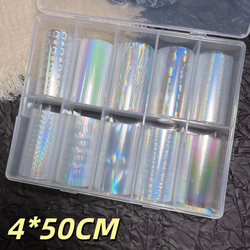 10 Patterns Metallic Nail Foil Transfer Paper Stickers DIY Manicure Qme A15