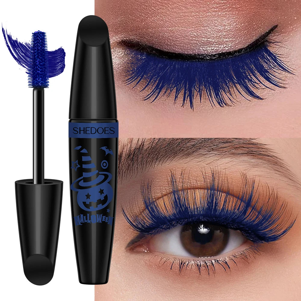 Halloween Eye Black Curly Thick Waterproof Sweat Proof Durable Qme blue