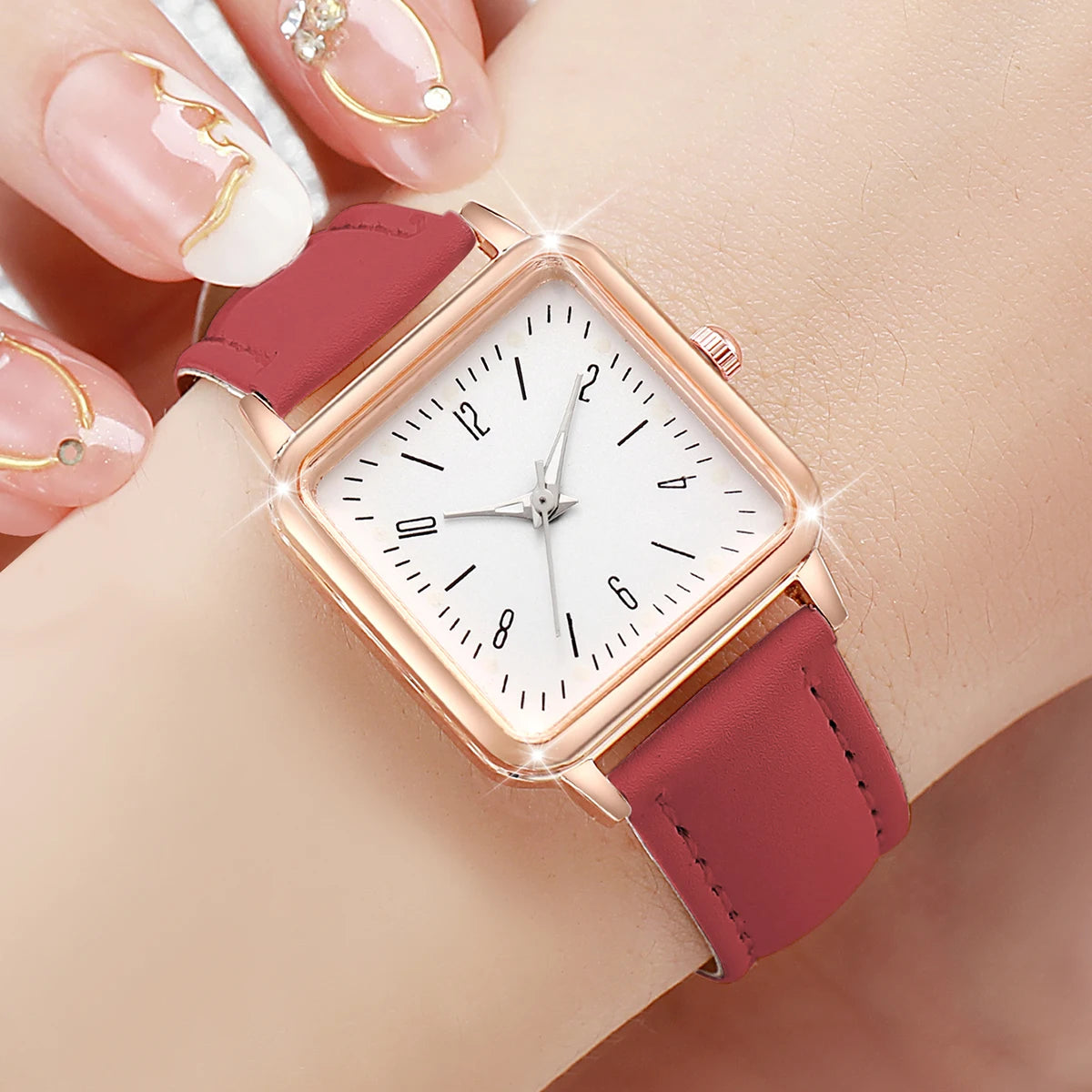Fashionable small square female student digital scale simple belt alloy watch Qme