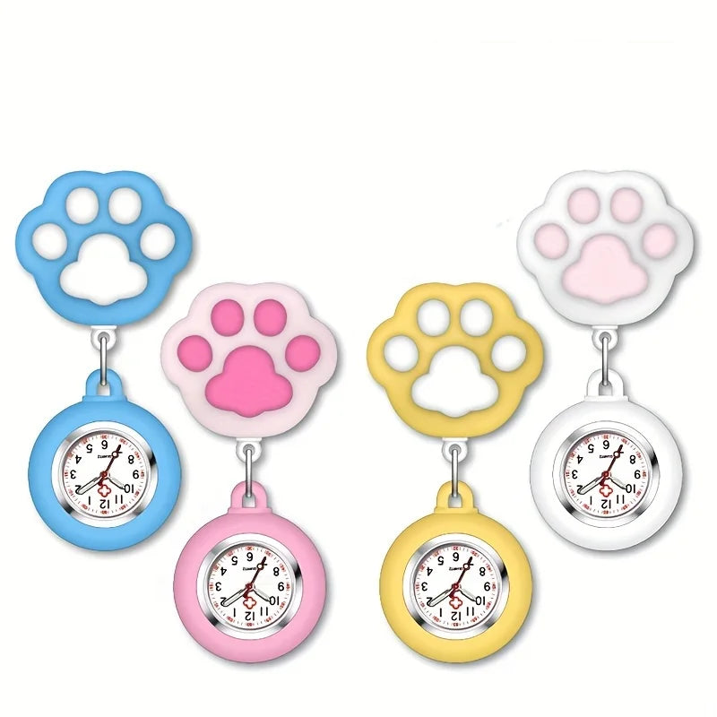 Cute Cat Paw Nurse Watch Brooch, Silicone With Clip, Retractable Telescopic Health Care Nurse Doctor Paramedic Medical Pocket Qme