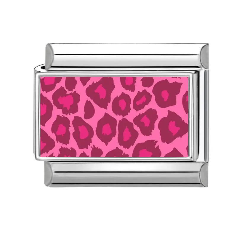 Fashion Pink Y2K Leopard Print Love Heart Butterfly Italian Charm