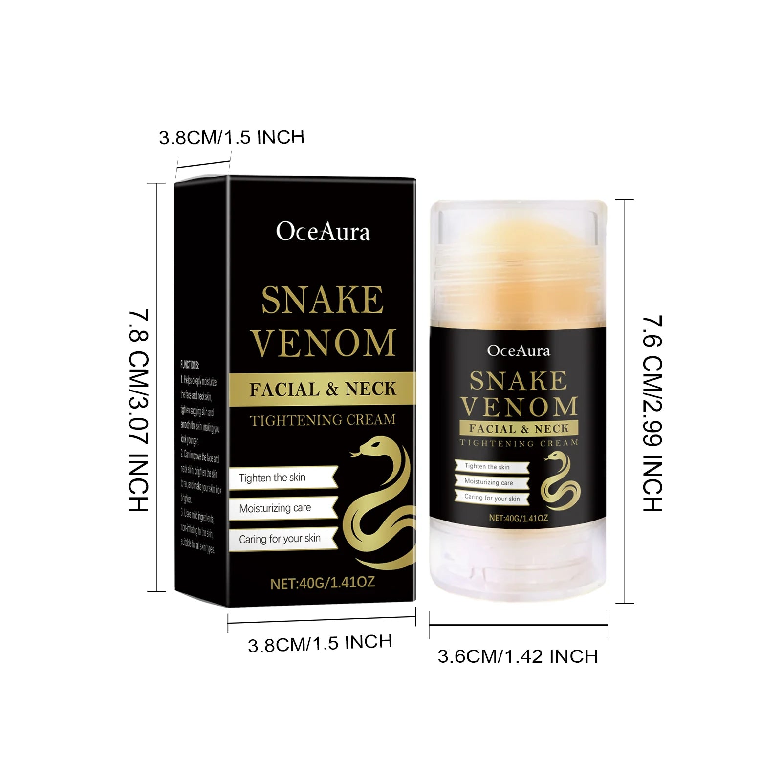 Snake Venom Neck Care Stick Lighten Fine Line Firming Lifting Face Neck Cream Stick Tightening Nourishing Anti-Aging Skin Care Qme 40g Boxed