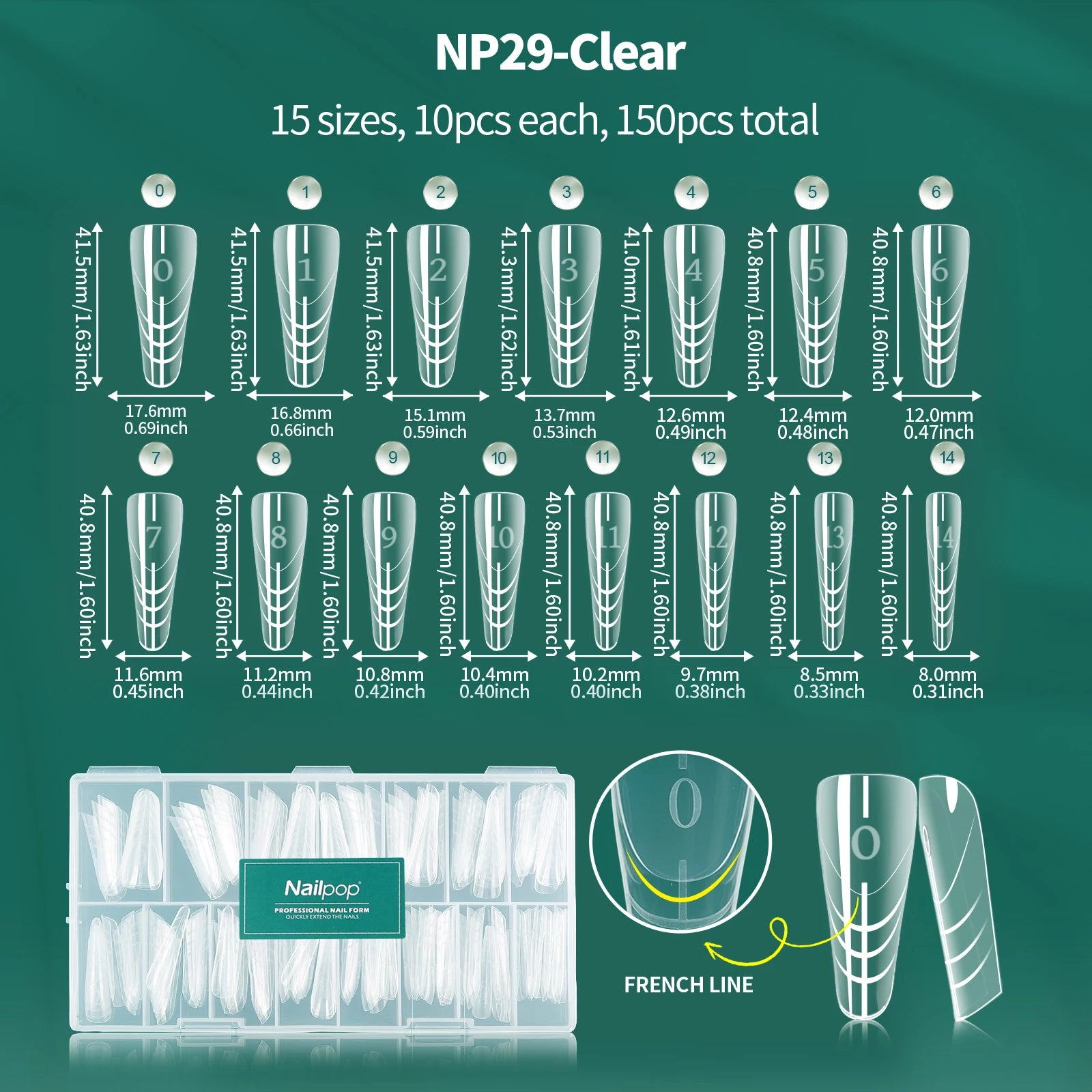 Nailpop 6in1 French Nail Dual Form 6 Shapes Reusable Gel Extension Qme JM29-Clear 150