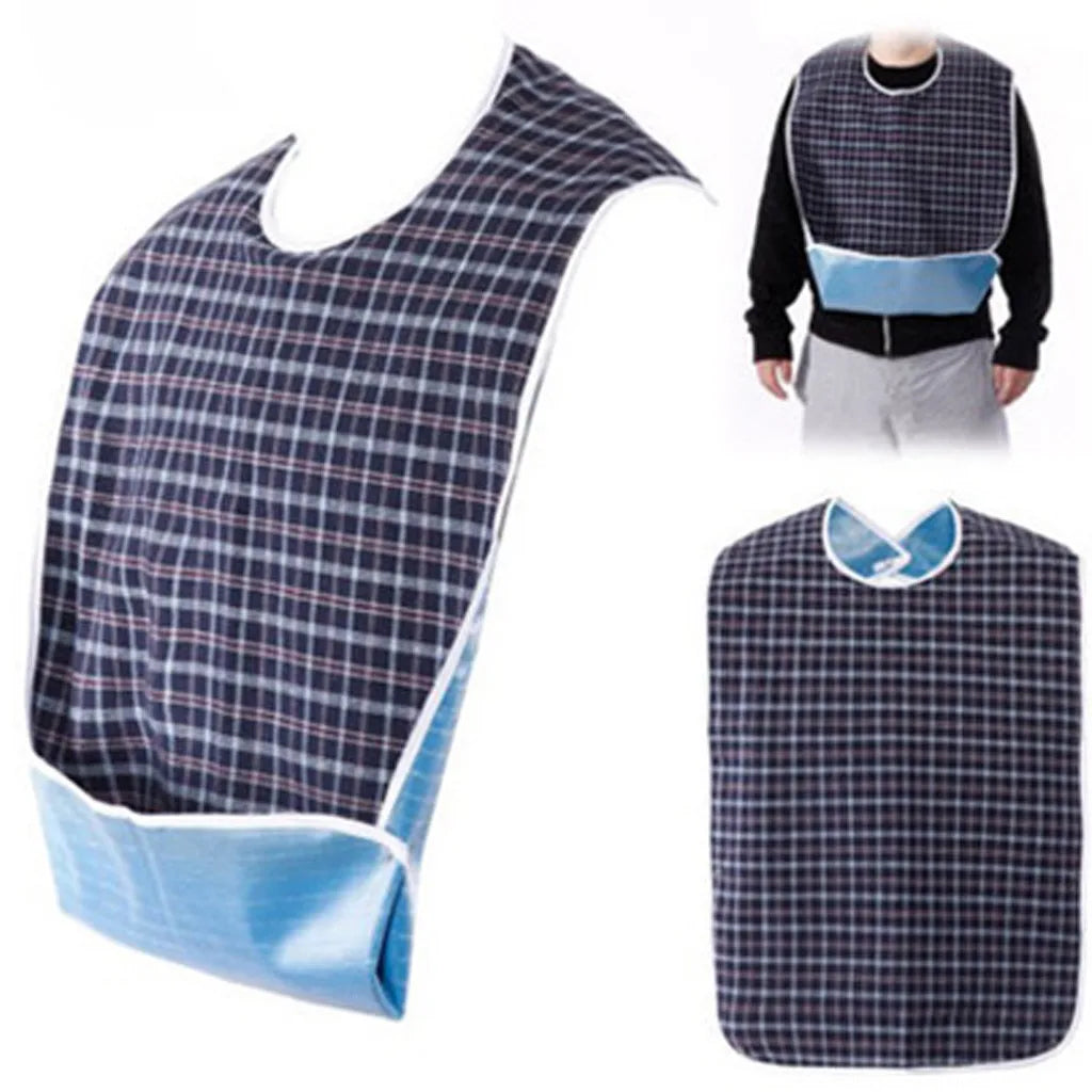 Adult Waterproof Mealtime Bib Plaid Reusable Wearing Clothes Protector Bib Multiuse Senior Bib Drooling Handkerchief Qme