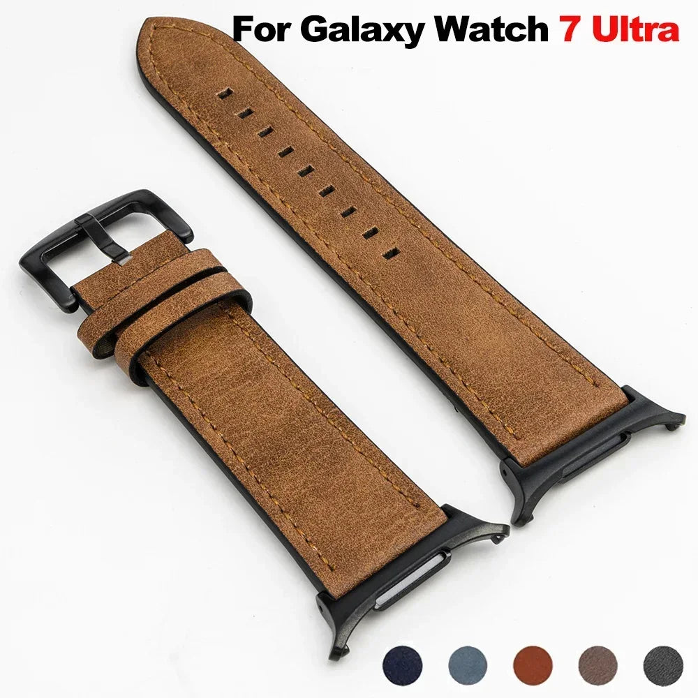 Leather Band for Samsung Galaxy Watch 7 Ultra 47mm No Gaps Strap SmartWatch Bracelet for Galaxy Watch 7Ultra Wristband Correa Qme