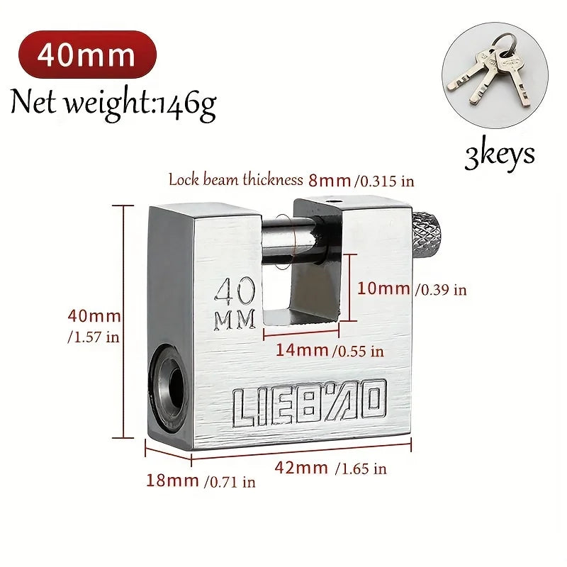 Heavy Duty Cross-Beam Padlock Anti-Cut Anti-Pick Steel Lock with 3 Keys for Warehouse Gate Door Truck Container Security Qme 40mm-1pc