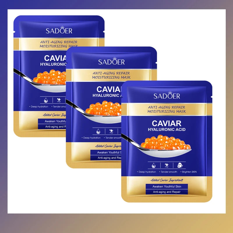 Caviar Hyaluronic Acid Moisturizing Facial Masks Lifting Firming Face Skin Brightening Firming Hydrating Face Mask Skin Care Qme 3pc