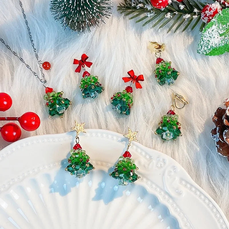 5Pcs 3D Beaded Christmas Tree Crystal Charms for DIY Crafts Christmas Keychain Bracelet Necklace Earring Jewelry Making Supplies Qme