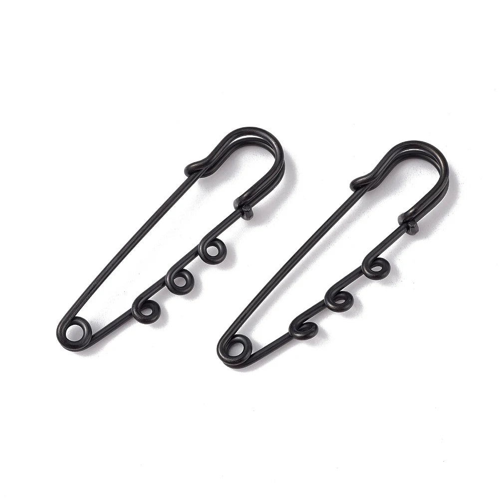PandaHall 20pcs IP Plated 304 Stainless Steel Safety Pins, Triple Loop Brooch Findings 51x16x7mm, 1.3mm Pin for Lapel Pin Making Qme Black