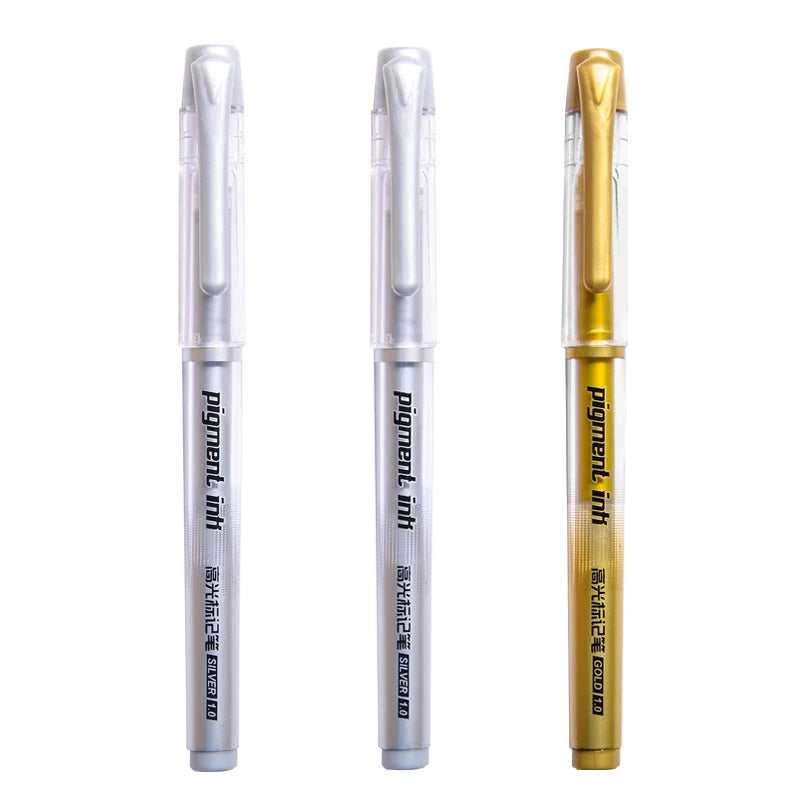 3Pcs/Set 1.0mm Highlight Marker Pen White/Gold/Silver Ink Large Capacity Gel Pen For Drawing Art Supply Sketch Paint Pen Qme 2silver 1gold
