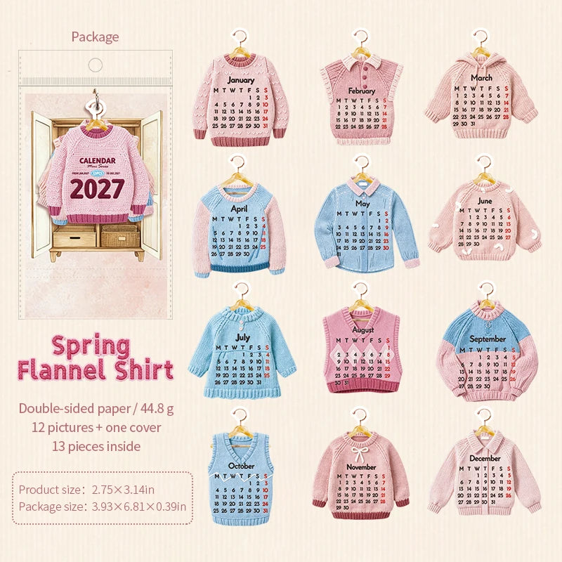 2027 Cute Creative Wardrobe-Shaped Mini Clothes Desk Calendar, Desktop Ornament, Tearable Calendar & Journal Scrapbook Material Qme A