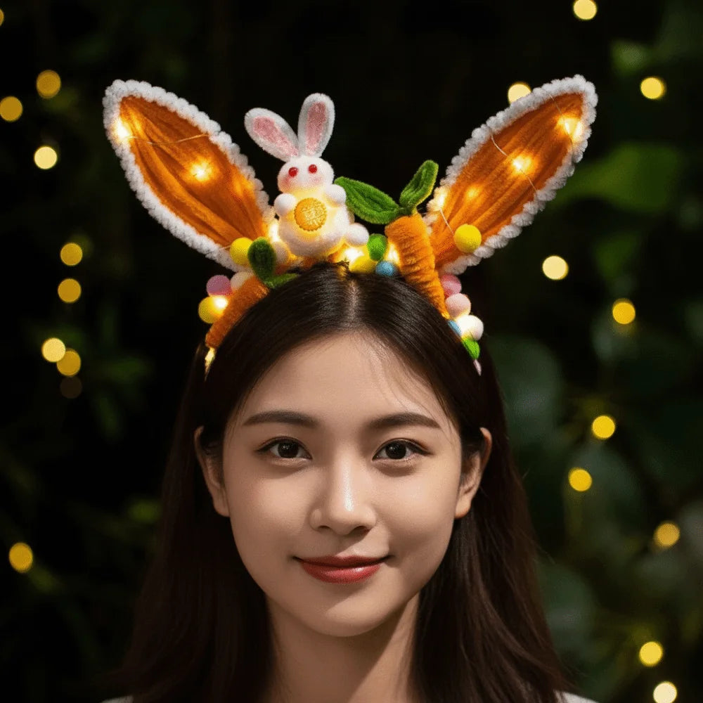 Handmade Bunny Headband Glowing Twisted Stick Rabbit Hair Hoop Luminous Dual Use Glowing Headwear Mid-Autumn Festival Qme
