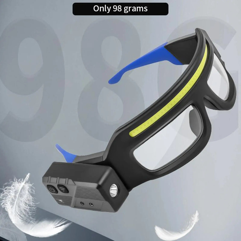 Work Glasses for Men Safety Biking Glasses Anti-Fog Eyewear with TYPE-C Light for Women Men Work Site Motorcycle Dust Sun Night Qme