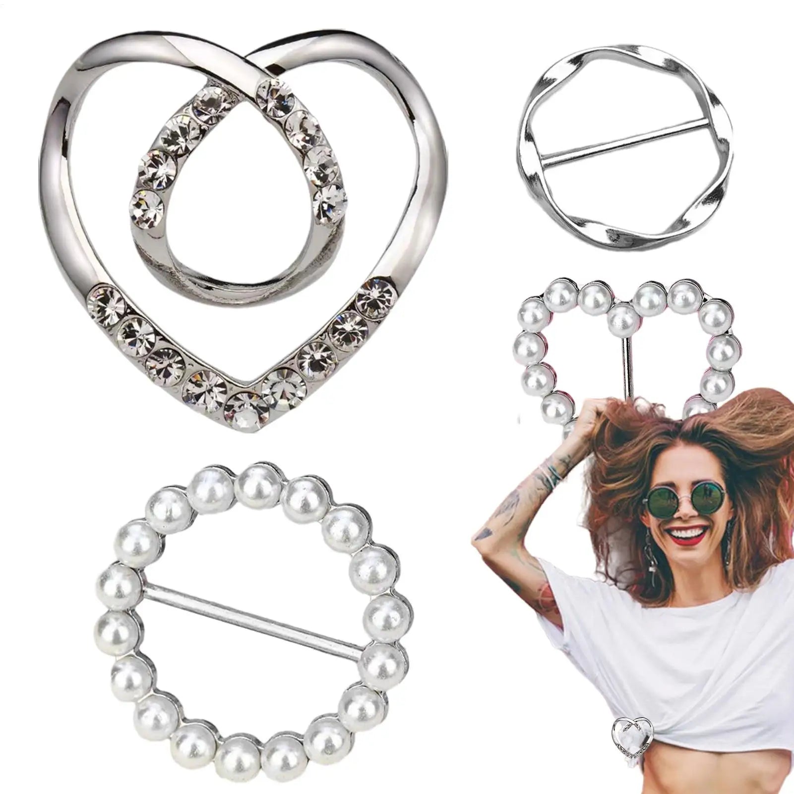 4pcs/Set Buckle Clothes For Women T-Shirt Tie Clips For Women Fashion Clothing Ring Wrap Holder Women Fashion Metal Buckle Qme