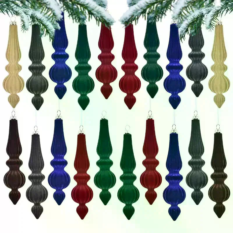 6Pcs Flocked Velvet Christmas Gourd Pendant Plastic Shatterproof Christmas Cone Ball Set Reusable Xmas Tree Hanging Ornaments Qme