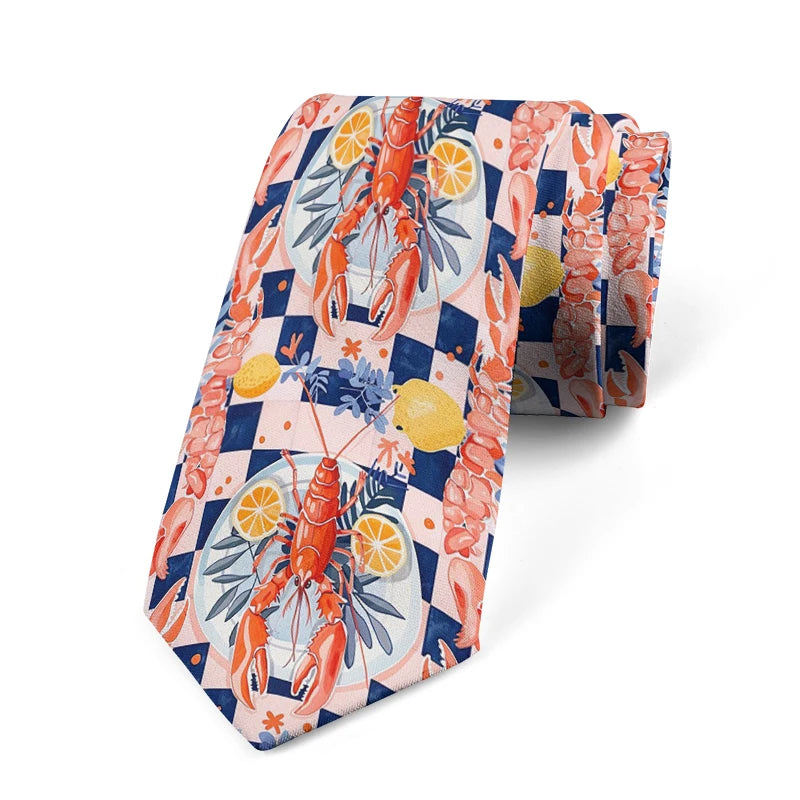 Fun Novel Lobster Crab Picture Design Tie Fashion Animal Print Men's Qme style1