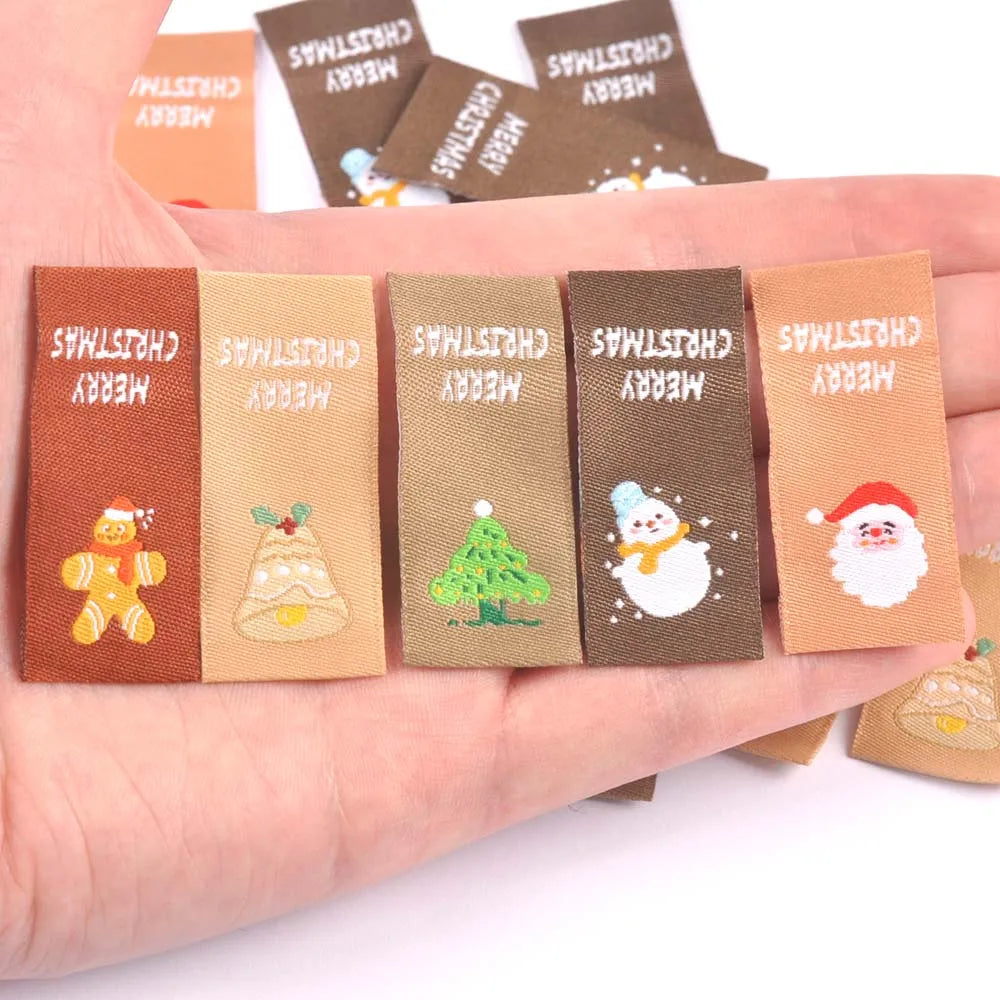 50Pcs Santa Claus/Snowman/Chritmas Tree Labels For Sewing Accessories Kid Garment DIY Crafts Handmade Clothes Supplies Xmas Tags Qme