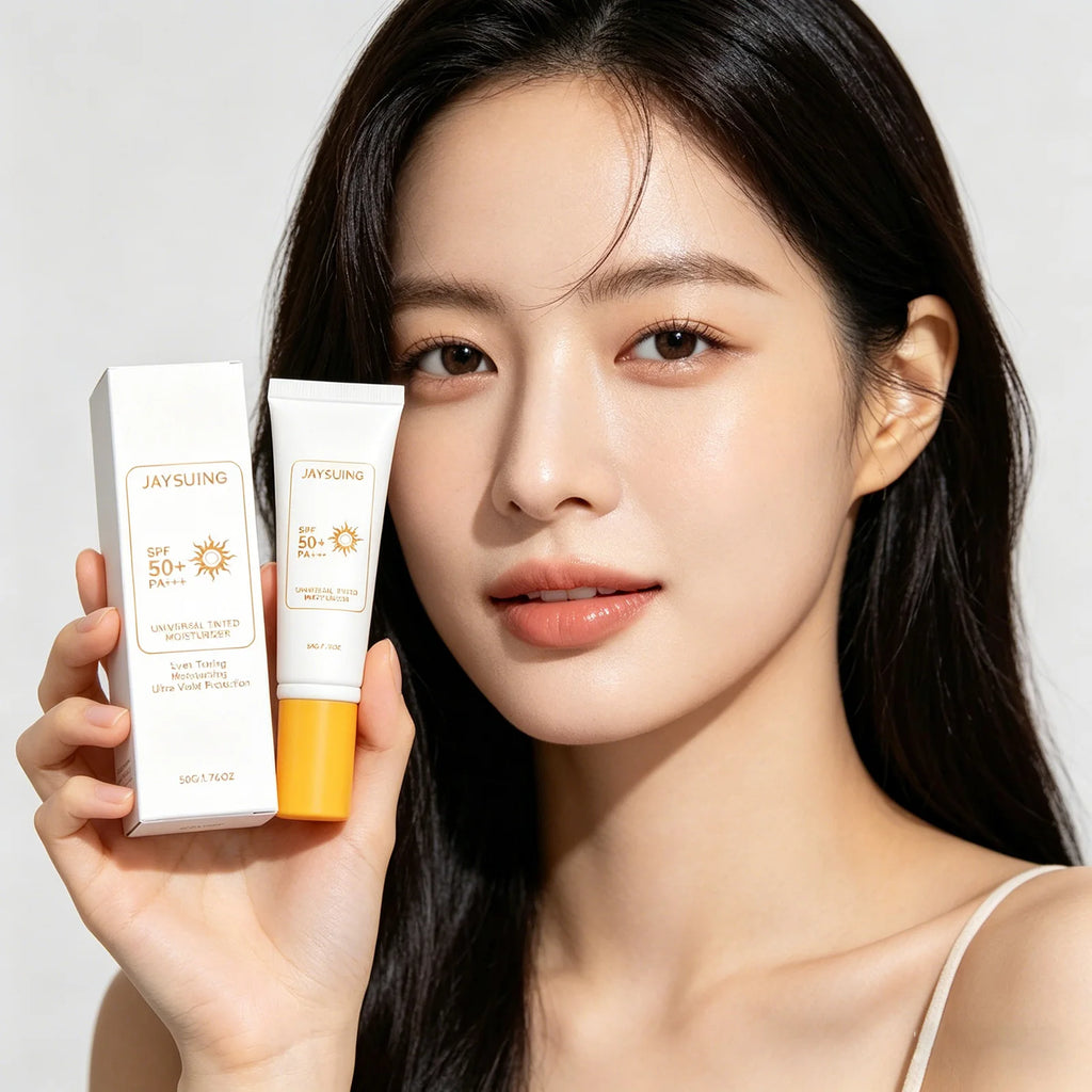 Jaysuing Tinted Sunscreen Spf 50 Anti UV Protection Waterproof Even Skin Tone Matte Finish Summer Outdoor Tinted Moisturizer 50g Qme