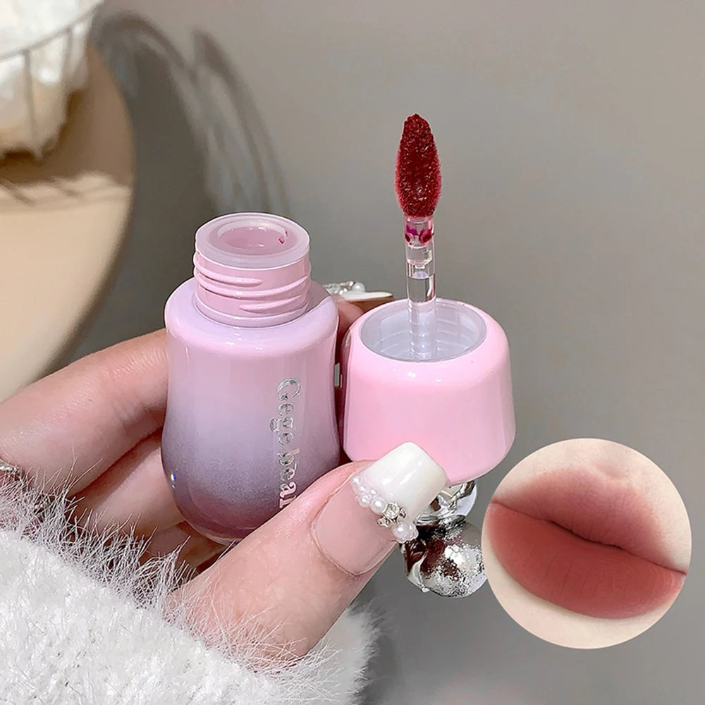 Gege Bear Cute Bow Lip Glaze Matte Velvet Clay Long-lasting Qme