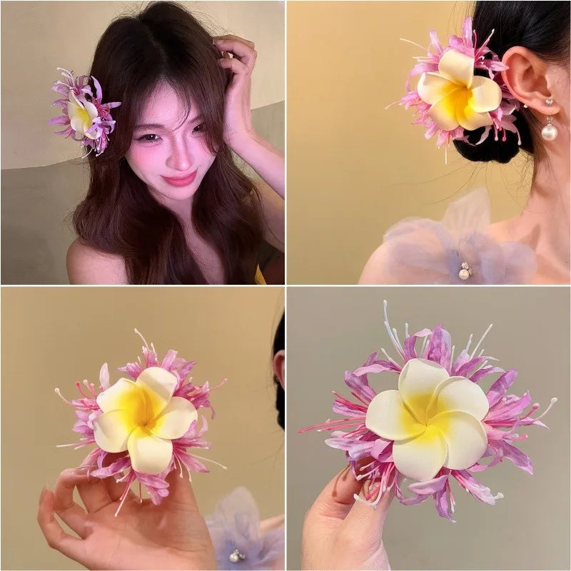 Fashion Flower Hairpin Beach Vacation Florals Headpiece Decor Hawaiian Flower Hair Clip Travel Hair Decor Bohemian Decoration Qme