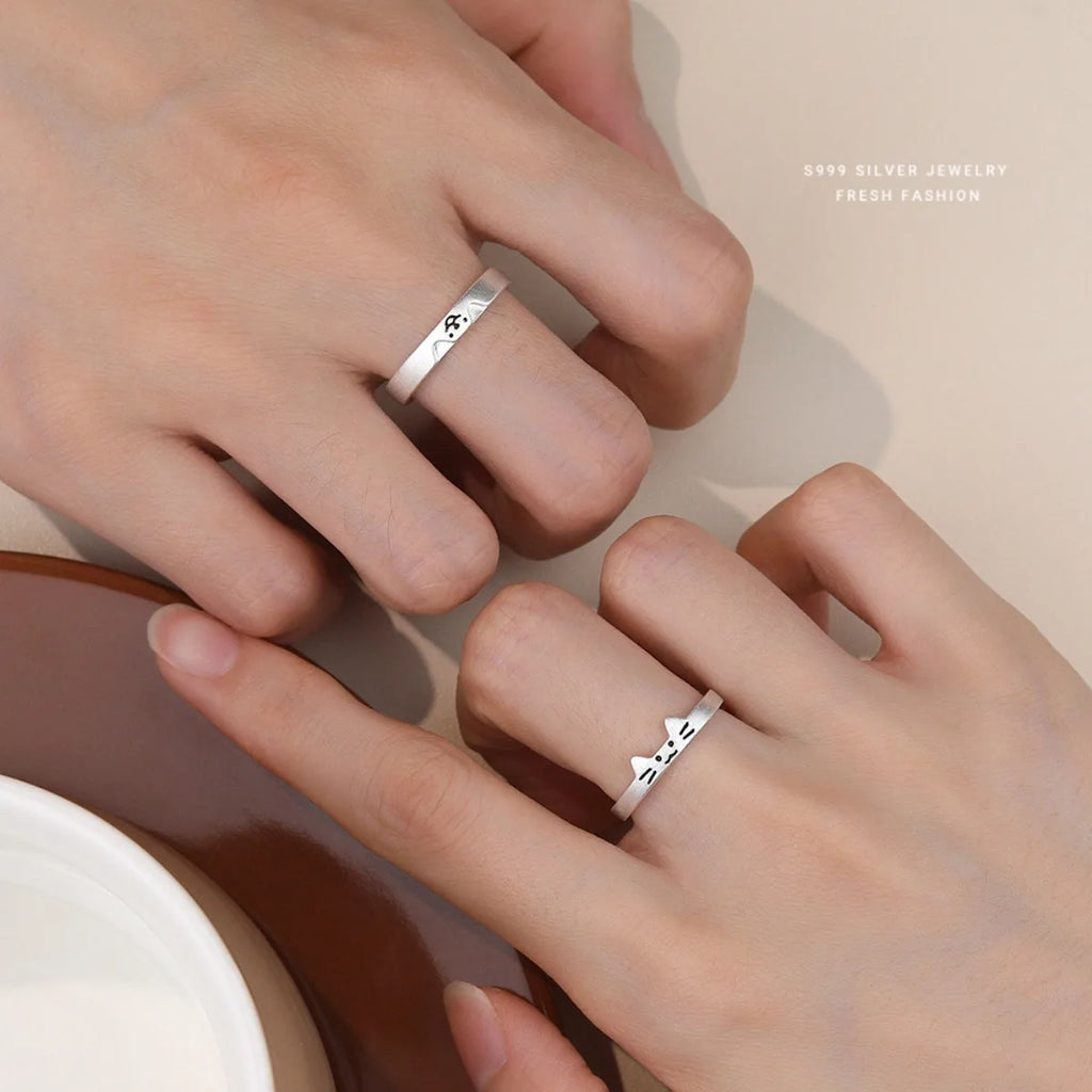 1pcs Cute Cat Dog Animal Couple Ring for Women Men 2025 New Fashion Statement Lover Rings Valentine's Day Party Jewelry Gifts Qme