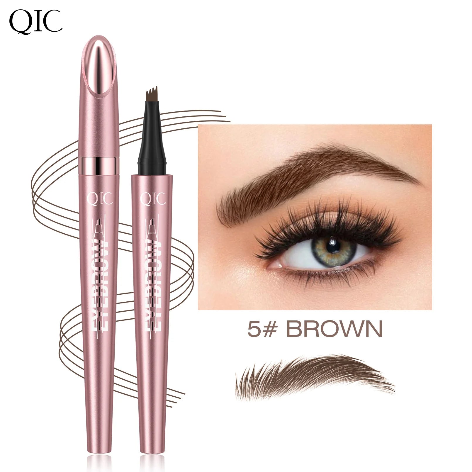 QIC Waterproof Microblading Eyebrow Pen - 4 Split Head, Natural Look Brow Makeup in 6 Colors for All Skin Types Qme Q708-5