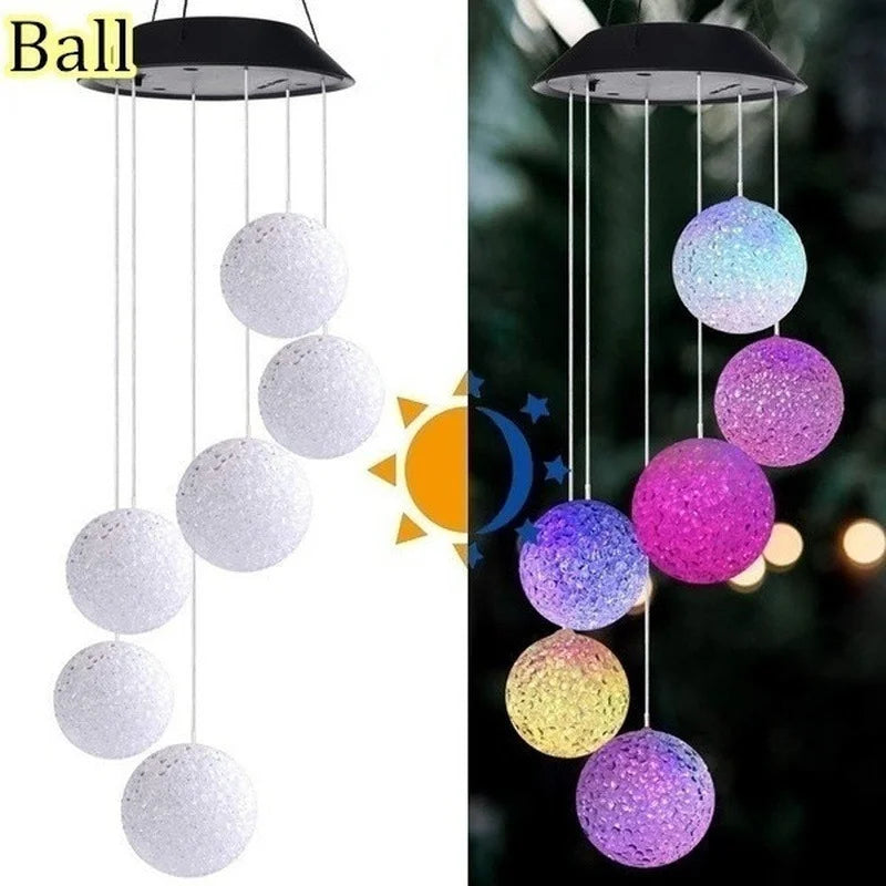 LED Solar Wind Chime Crystal Ball Hummingbird Light Changing Qme Rice balls