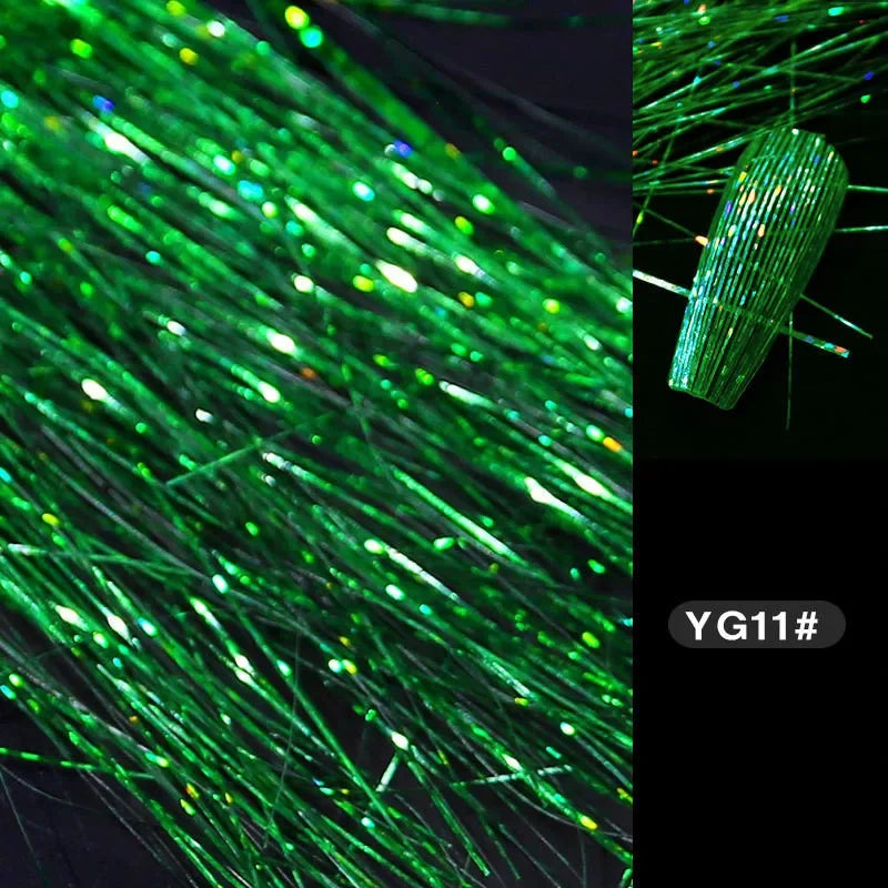 1 Bag Fluorescent Thread Nail Sticker Laser Glitter Mesh Net Line Tape Decals Holographic 3D Silk Foils Nail Art Decorations Qme YG11