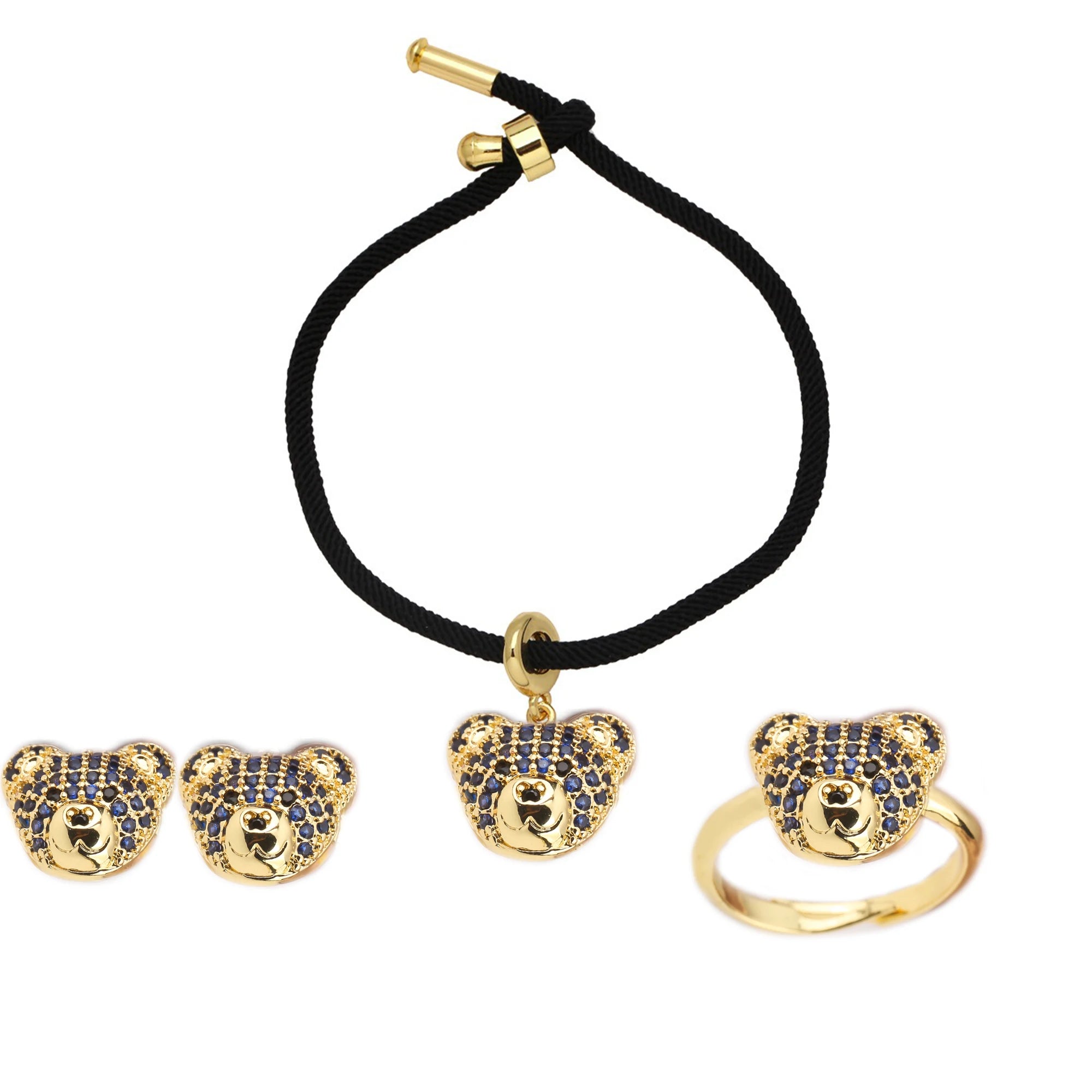 New Arrival Hot Sale Cute Bear Zircon Jewelry Set Bracelet Earrings Ring For Women Delicate Jewelry Birthday Party Bijoux Gift Qme Jewelry Set 6