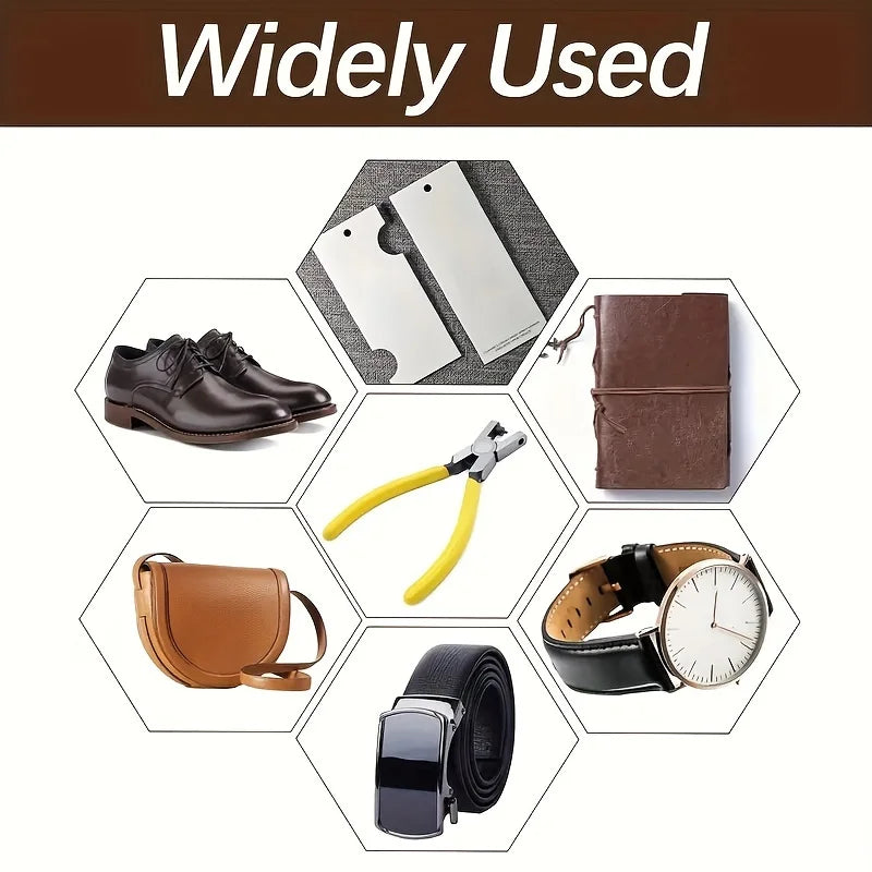 Manual Leather Punch Tool - with ergonomic yellow handle - Belt Punch Qme
