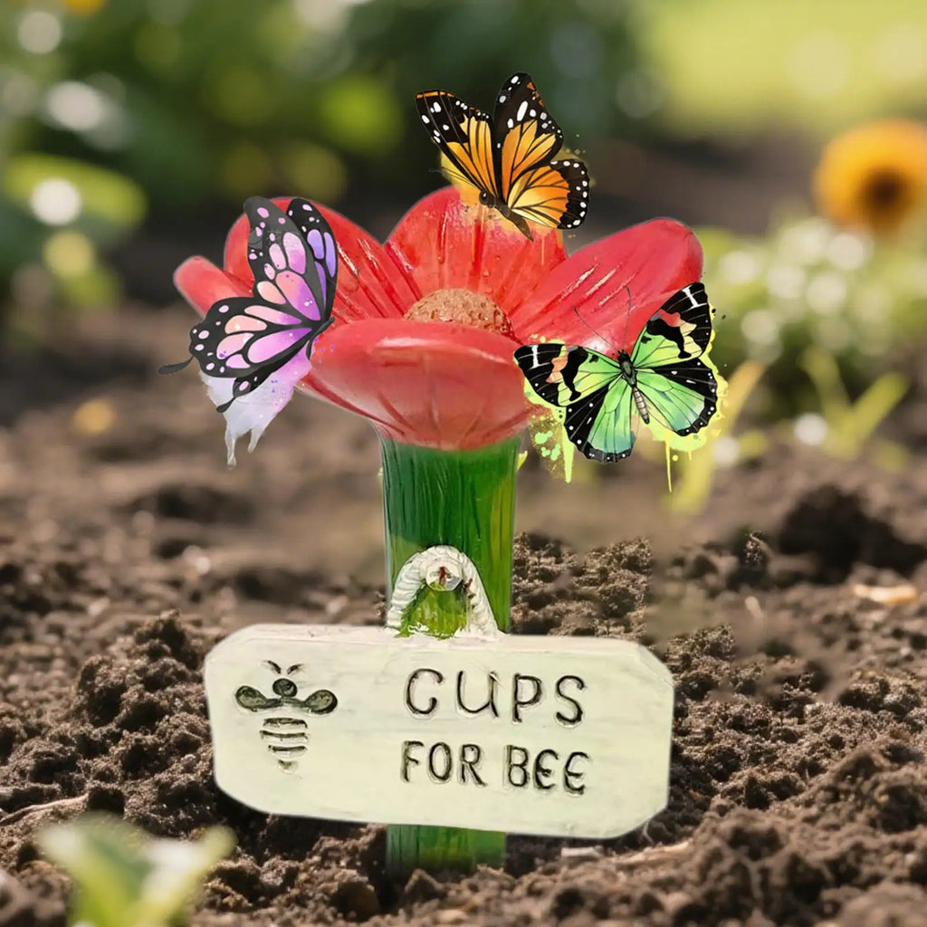 Bee Waterers Garden Flower Shaped Feeder Drinking Cups Colorful Qme