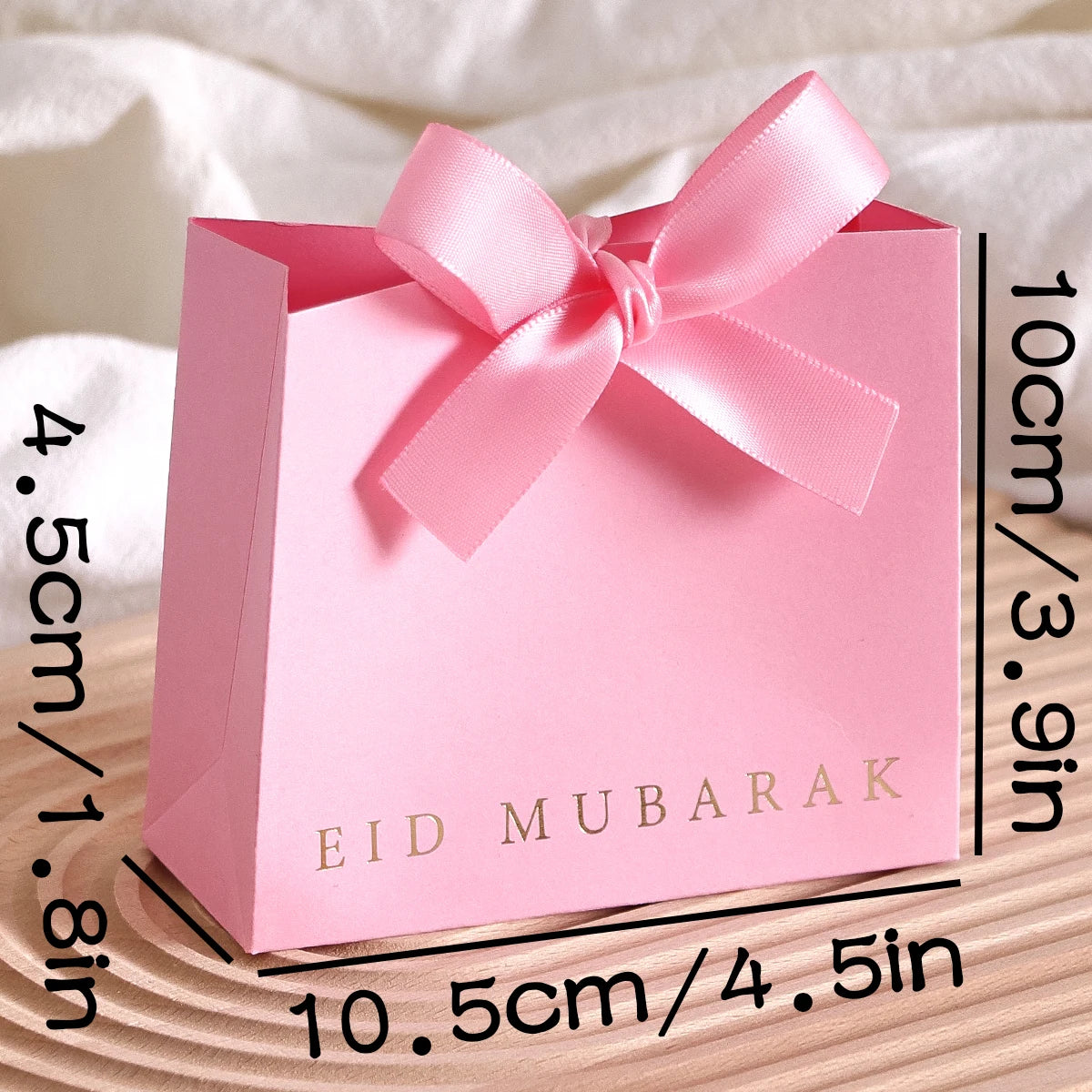 10Pcs, Eid Mubarak Laminated Mini Gift Boxes, Classic Black, White and Pink, with Elegant Ribbon, Size: 11.5*10 * 4.5cm - Perfe Qme