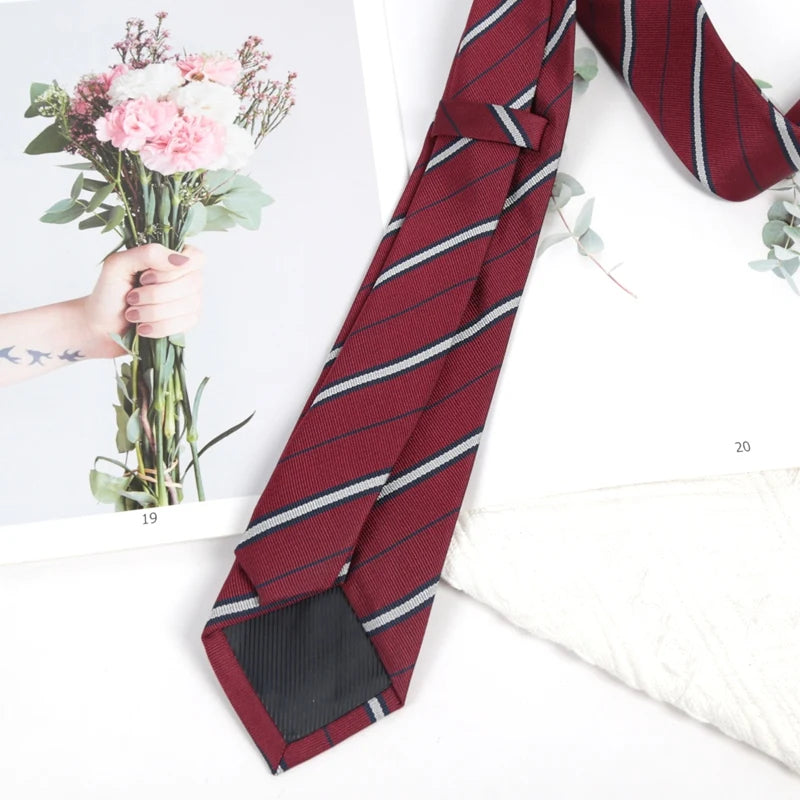 Burgundy Luxury Ties Women Mens Fashion Necktie Stripes Groom Neck Qme