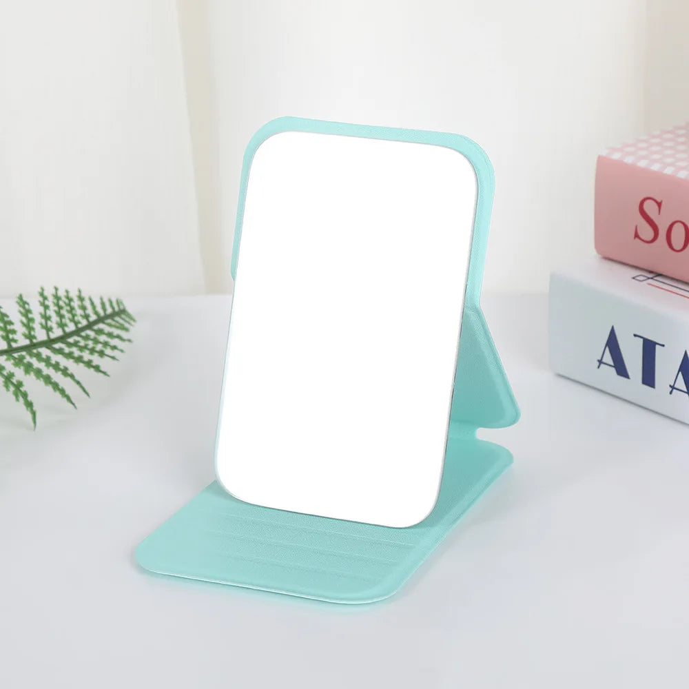 Women Mini Mirror Folding Makeup Hand Mirror Portable Single-side Mini Cosmetic Mirror Foldable High Definition Vanity Tools Qme Green