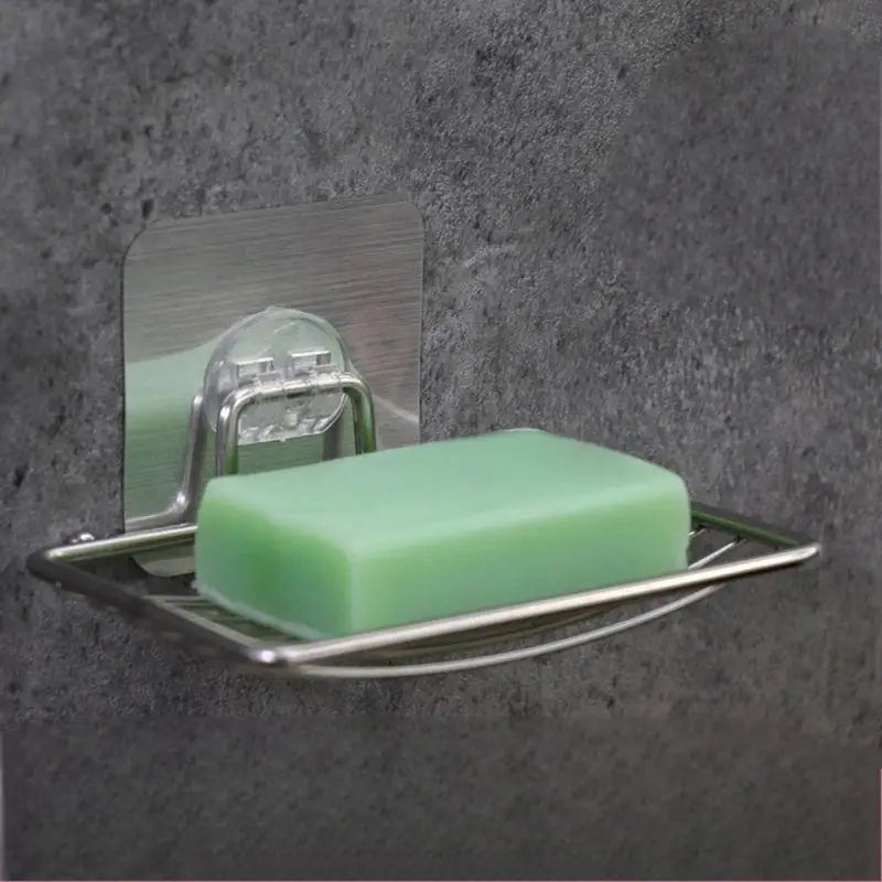 1pc Stainless Steel Soap Rack Soap Box Light Luxury Shelf Punch-free Nail-free Bathroom Single Layer Drain Wall Hanging Qme