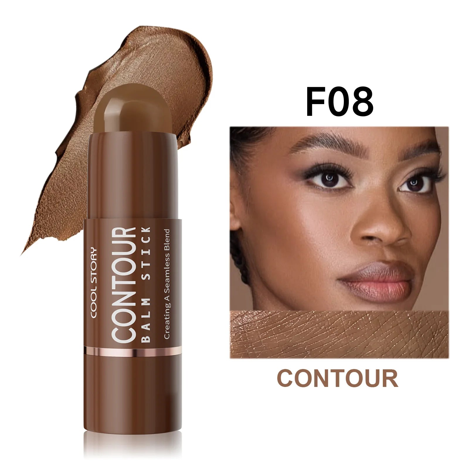 Face Contour Blam Stick Chocolate Brown Bronzer Shadow Stick Waterproof Long Lasting Facial Outline Shaping V-Line Make Up Qme 08 Chestnut Deep