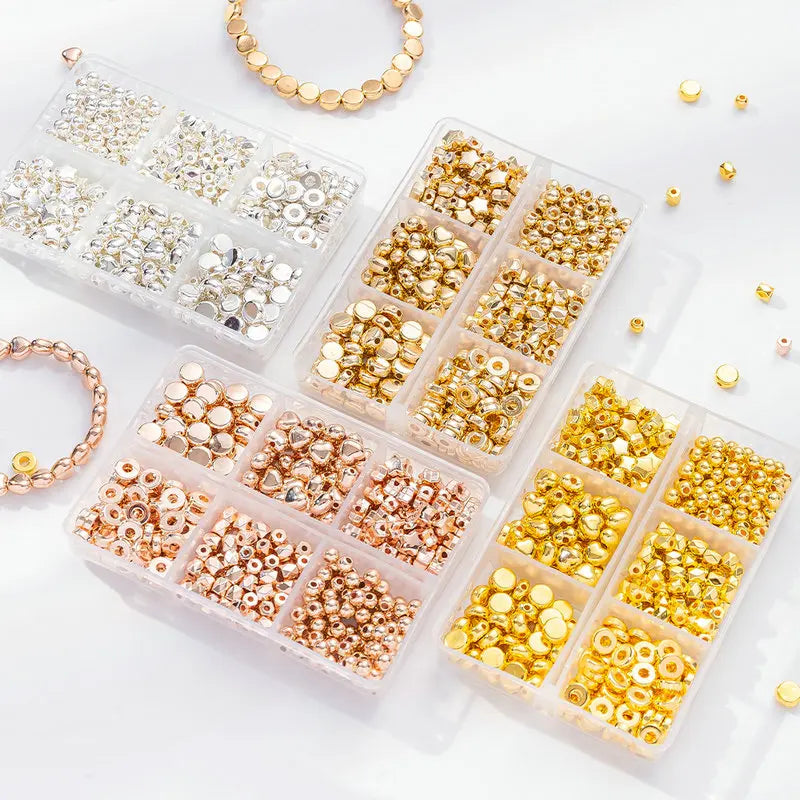 4Colors CCB Spacer Beads Kit in 6 Styles Assorted Round Star Gold Spacer Beads for Bracelet Necklace Making Jewelry DIY Craft Qme