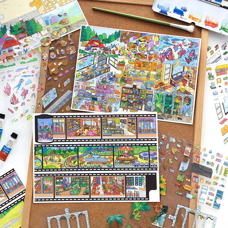 Urban Life Scene Miniature Diorama Stickers, Abundant Indoor & Outdoor Collage Materials, Healing Lifestyle Essentials Qme