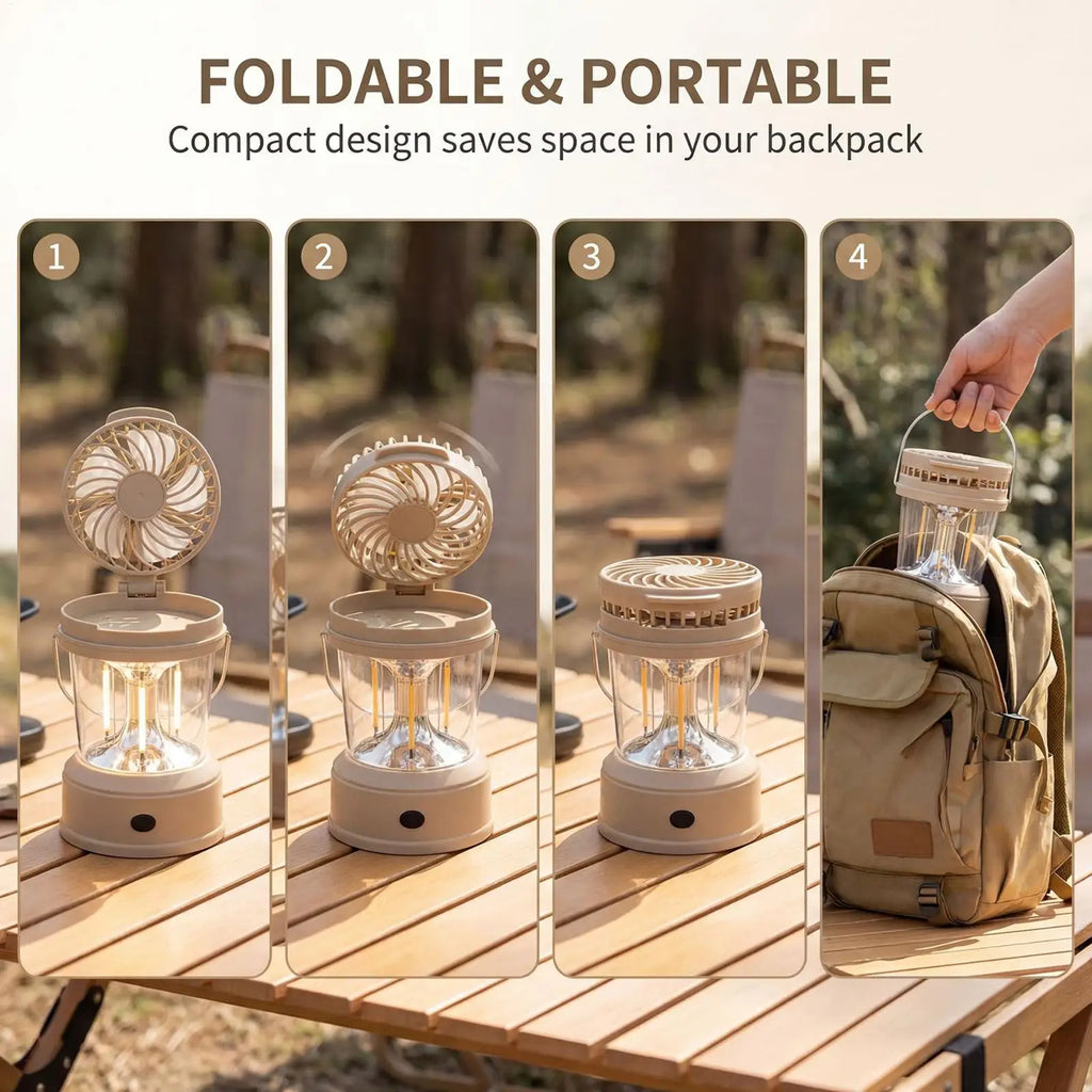 Camping Fan LED Lantern Foldable Portable 2-in-1 Brightness Electric Qme China Mainland