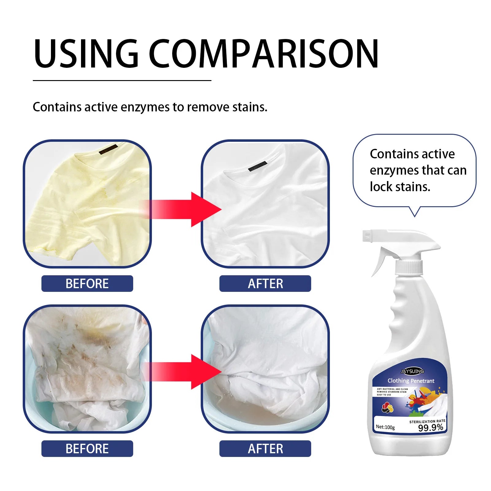 Clothes Stain Remover Strong Oil Stain Yellow Removal Dust Bleached Decontamination Multi-Effect Whiten Brighten Laundry Spray Qme