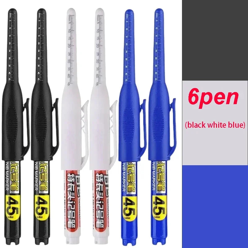 45mm Waterproof Long Head Nib Deep Hole Markers Pen Tile Carpenter Pen Multi-purpose for Woodworking Black/White/Red Ink Qme 6 pens mix-A