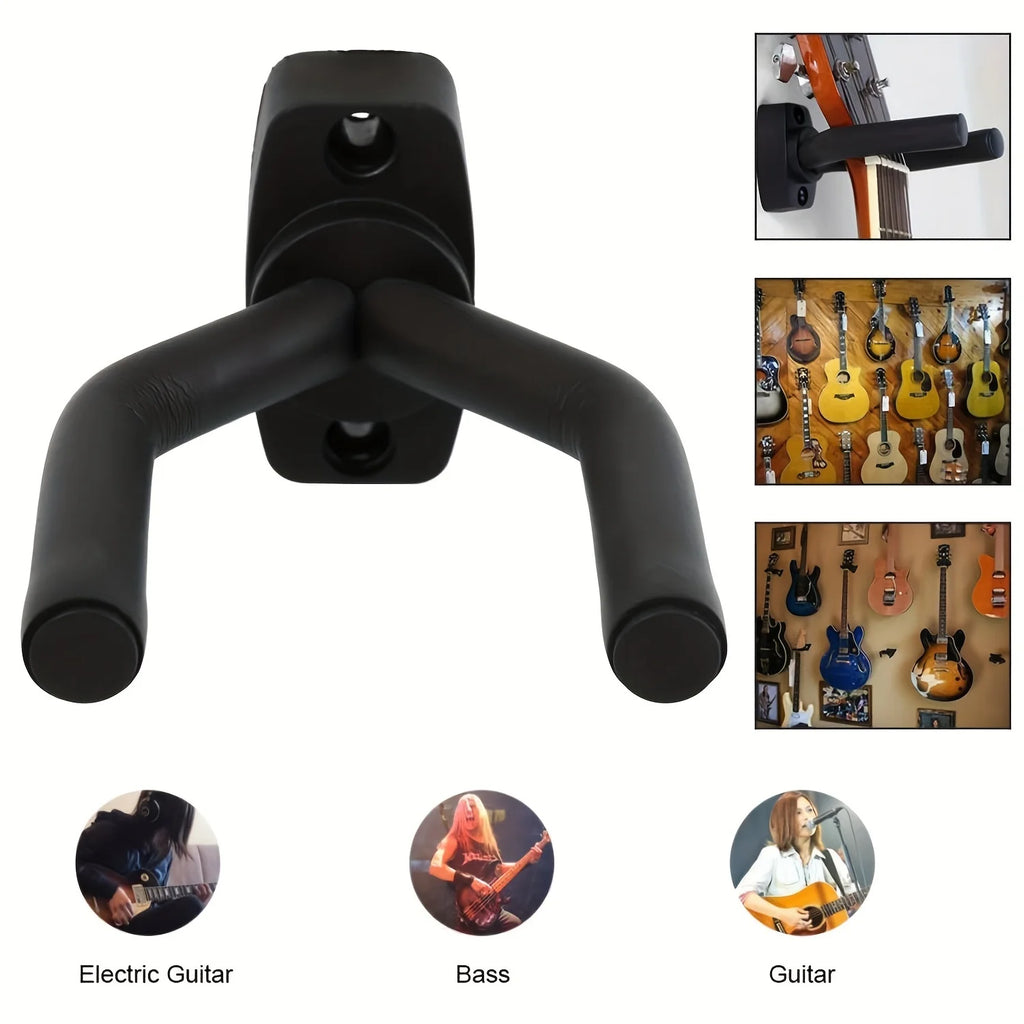 Black Metal Guitar Wall Hanger-Easy Install Uncharged Hook Holder For All Sizes - Fits Guitars, Bass, Mandolin, Banjo, Ukulele Qme