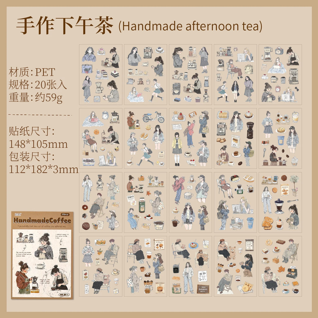 20 Sheets PET Die cut Stickers book Cartoon girl characters Decorative handmade Craft Material Diary Album Scrapbooking Supplies Qme D